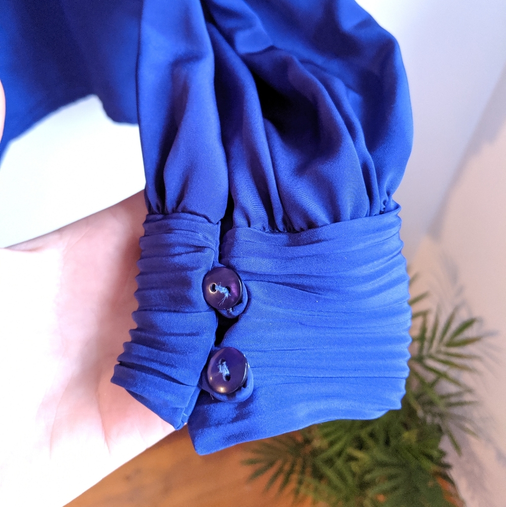 Vintage 90s Cobalt/Electric Blue High Neck Blouse - Picture 5 of 8